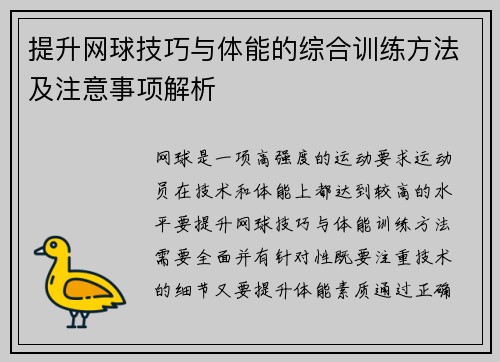 提升网球技巧与体能的综合训练方法及注意事项解析